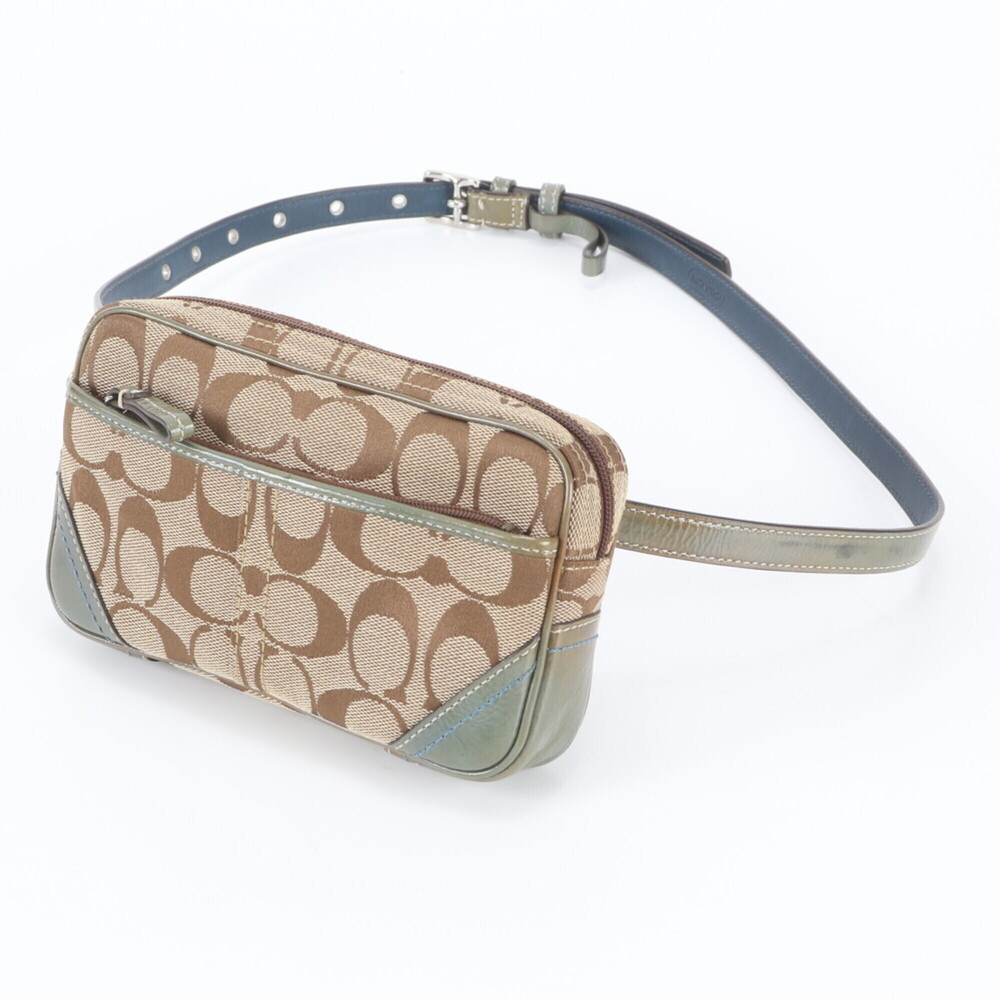 Coach Signature Leather 2-Way Body Bag (Body Bag, Waist Pouch, Shoulder Tote ...